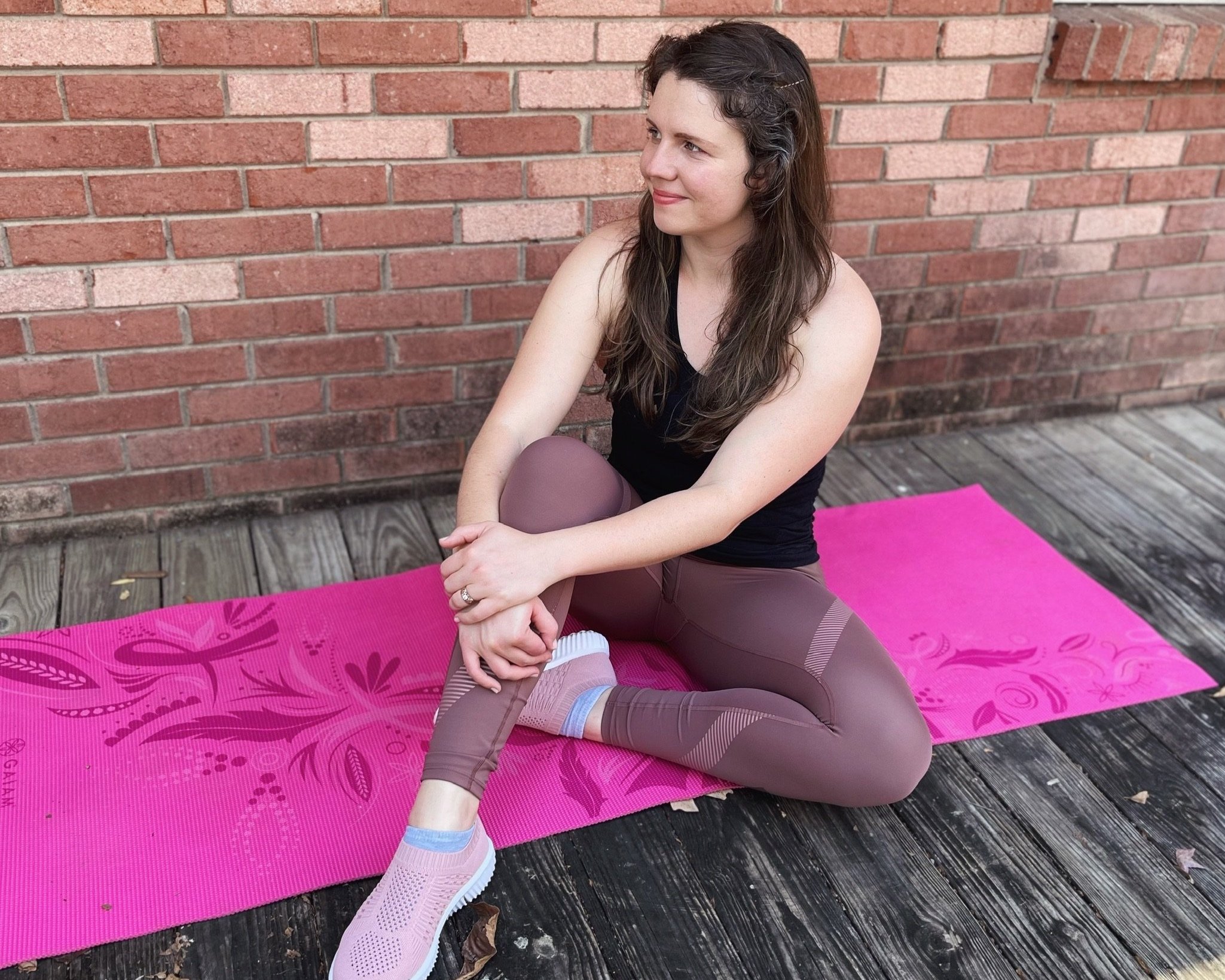 Women's fitness blog. Image showing women sitting on yoga mat.